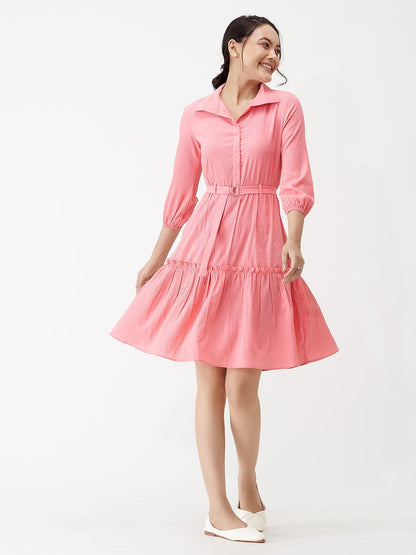 AASK Women Peplum Gathared Stylish Dress with Belt