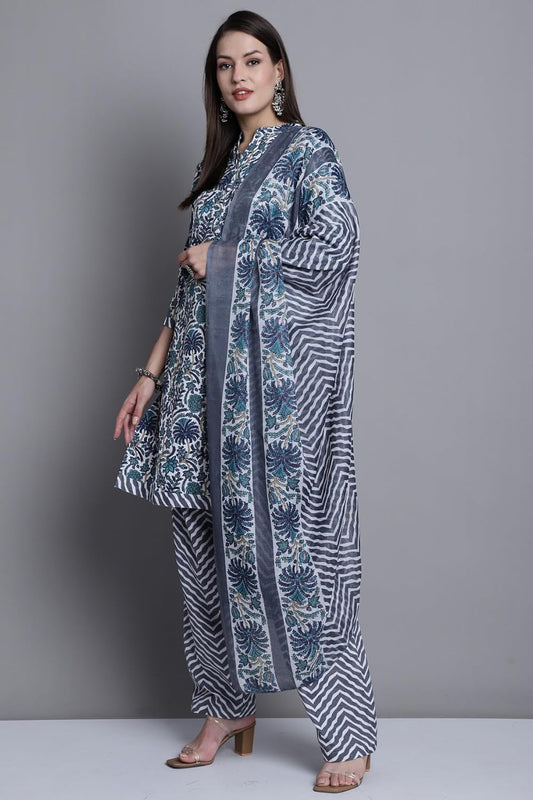Rajnandini Women Grey & Green Cotton Printed