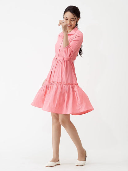 AASK Women Peplum Gathared Stylish Dress with Belt