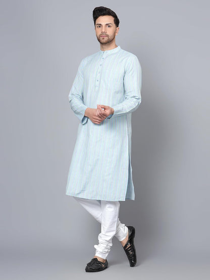 CHIKAN Men's Cotton Regular Striped Knee Lenght Kurta