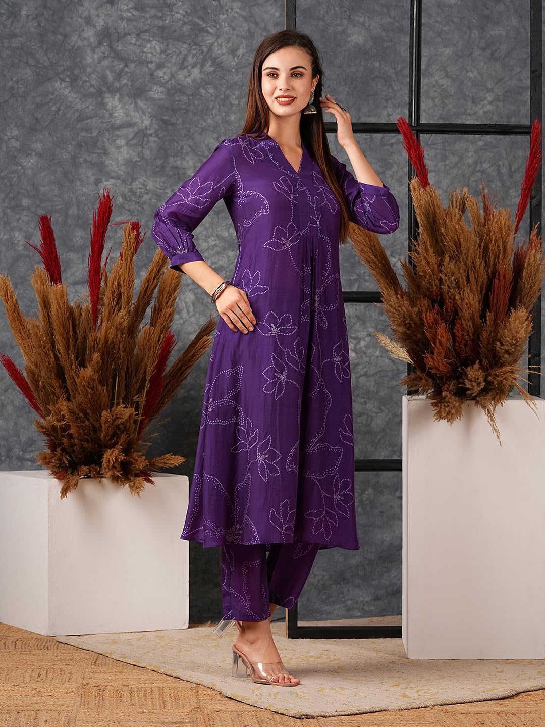 Women's Rayon Viscose Printed A-Line Kurta with Pant