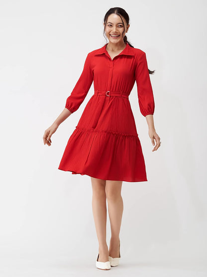 AASK Women Peplum Gathared Stylish Dress with Belt