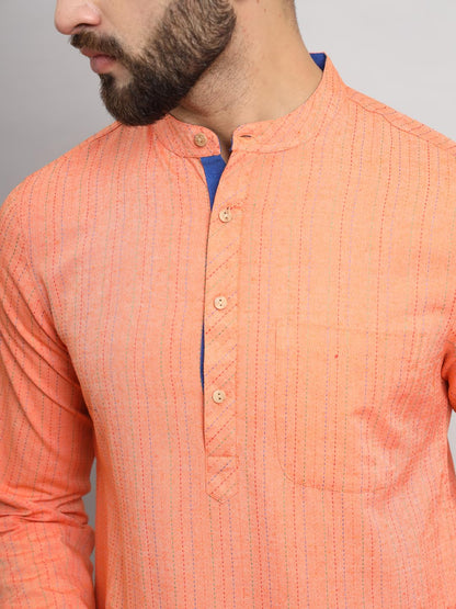 CHIKAN Men's Cotton Regular Striped Knee Lenght Kurta