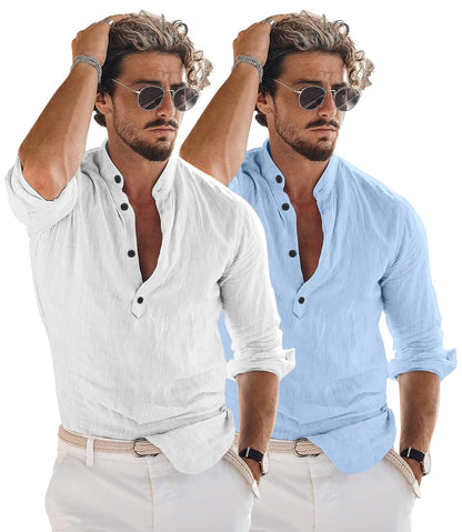 Men Solid Cotton Blend Straight Kurta Shirt Pack of 2