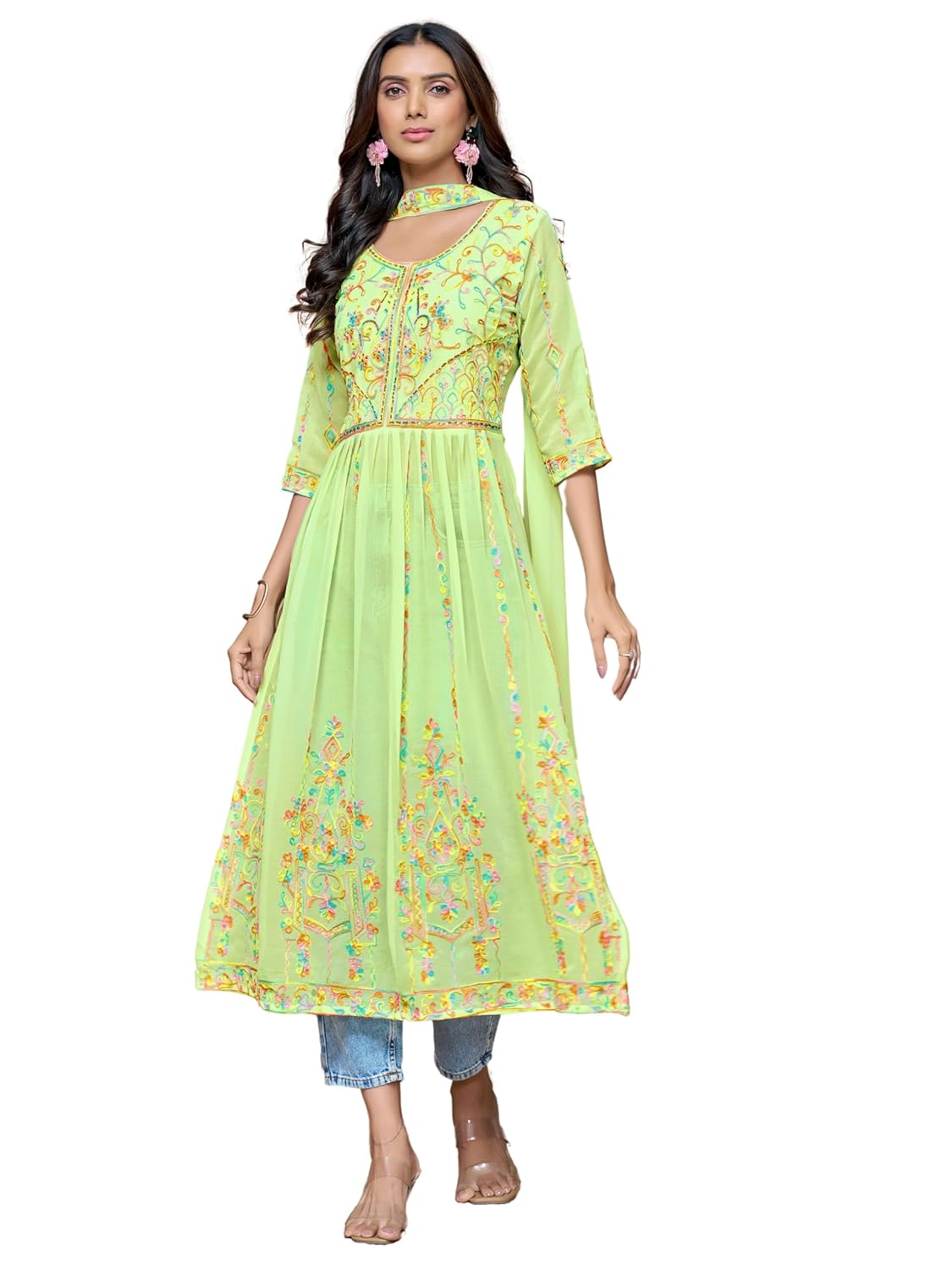 EthnicJunction Women's Georgette Embroidered