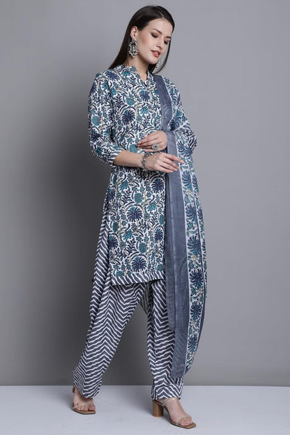 Rajnandini Women Grey & Green Cotton Printed