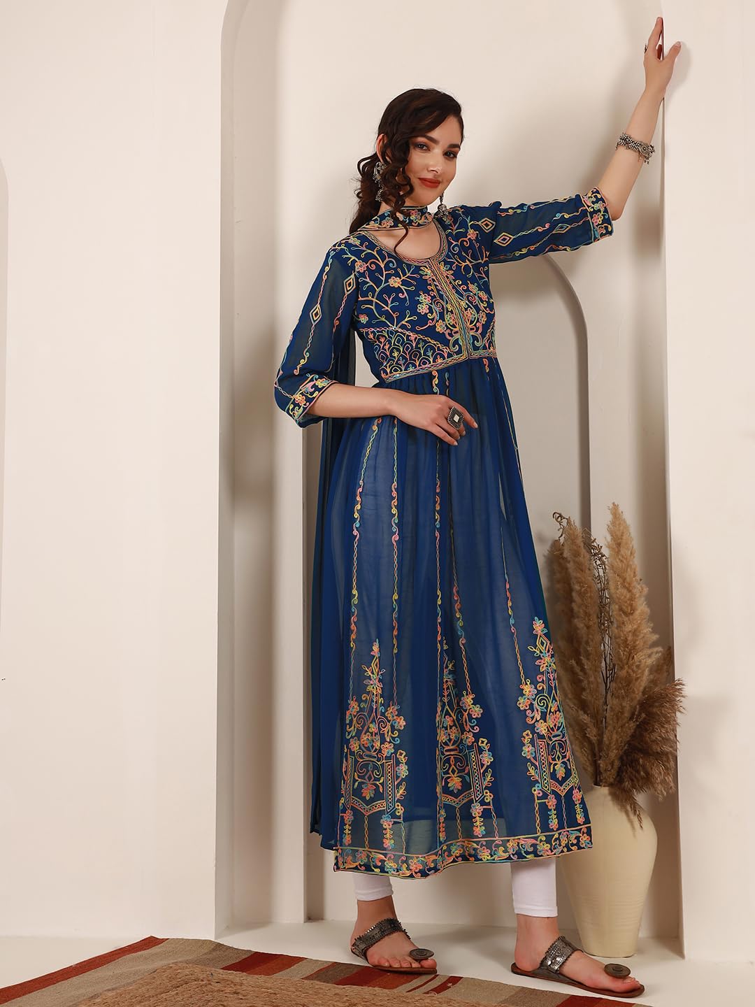 EthnicJunction Women's Georgette Embroidered