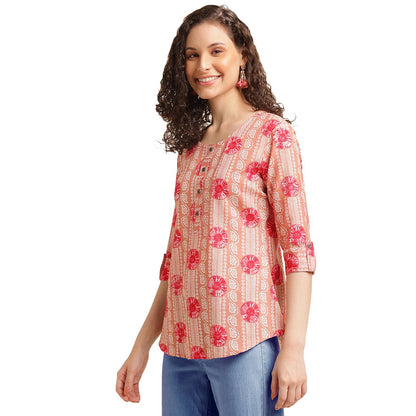 NAINVISH Tops for Women Printed Regular Fit Shirt Top for Women|Tops for Women Stylish Latest|Office Wear Tops for Women|Cotton Blend Tops for Women