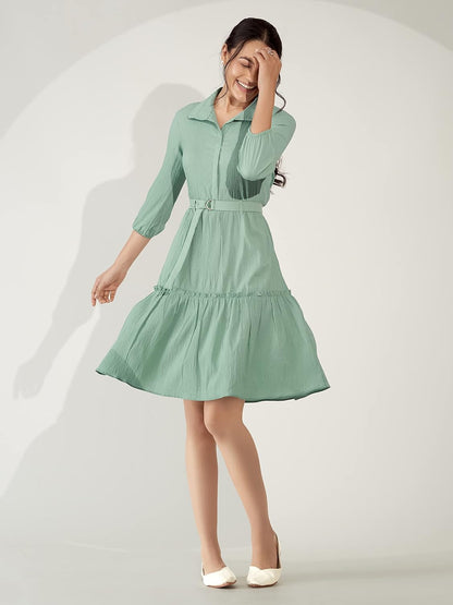 AASK Women Peplum Gathared Stylish Dress with Belt