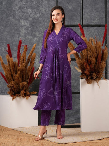 Women's Rayon Viscose Printed A-Line Kurta with Pant