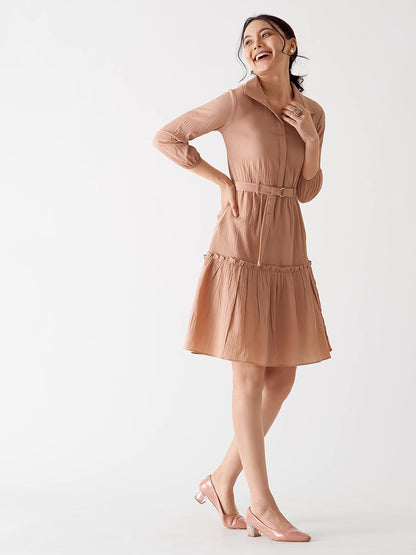 AASK Women Peplum Gathared Stylish Dress with Belt