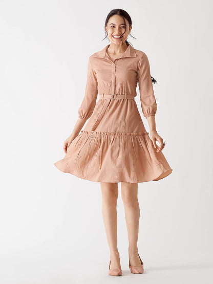 AASK Women Peplum Gathared Stylish Dress with Belt