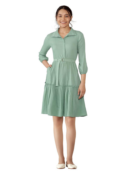 AASK Women Peplum Gathared Stylish Dress with Belt
