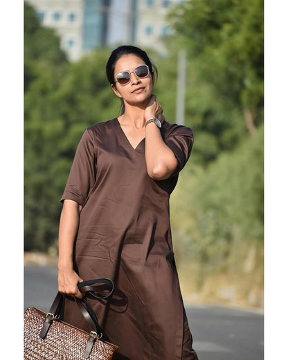 Women's Rayon Solid Plain v Neck Kurta Trouser/Pant Set