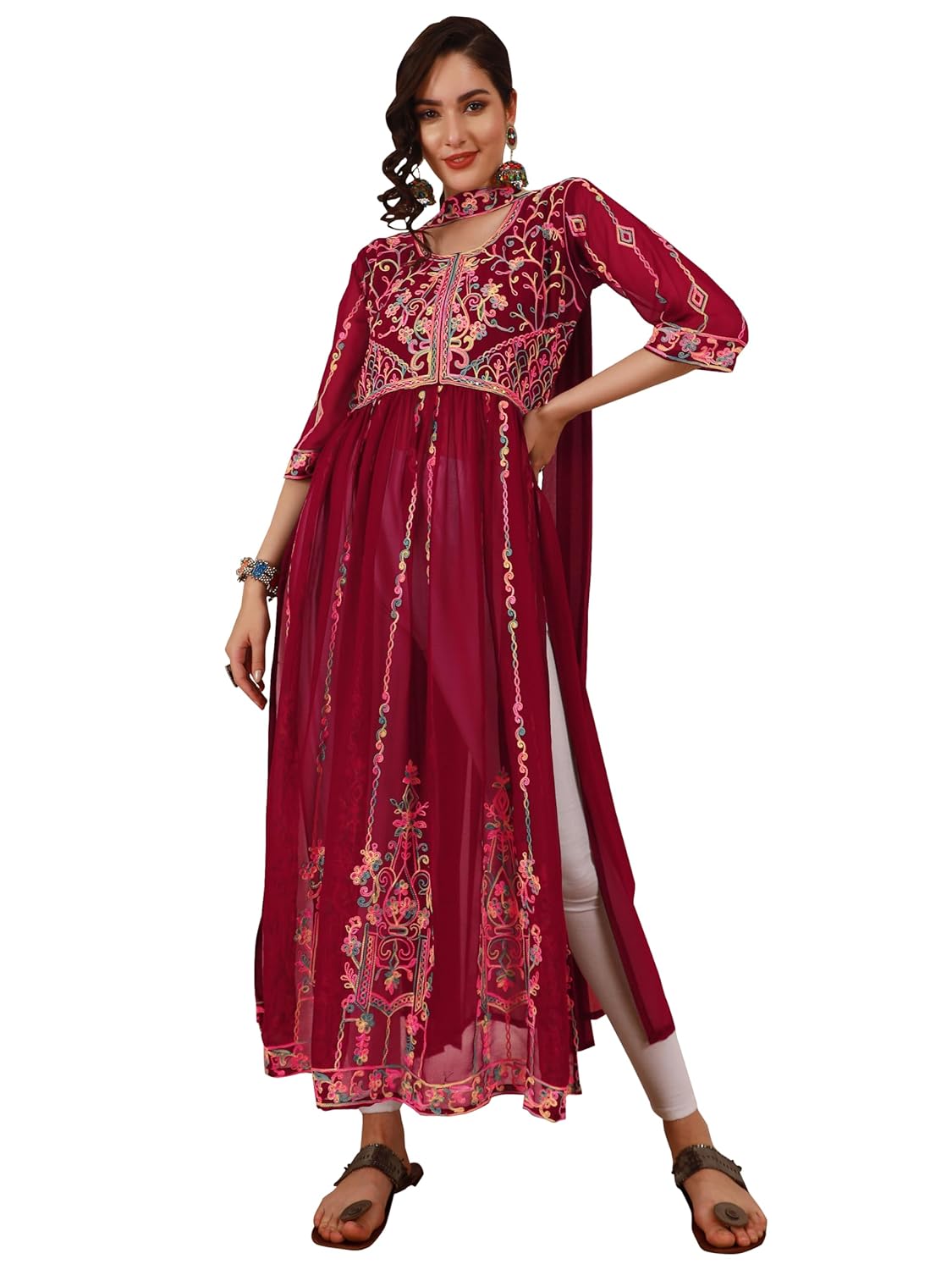 EthnicJunction Women's Georgette Embroidered