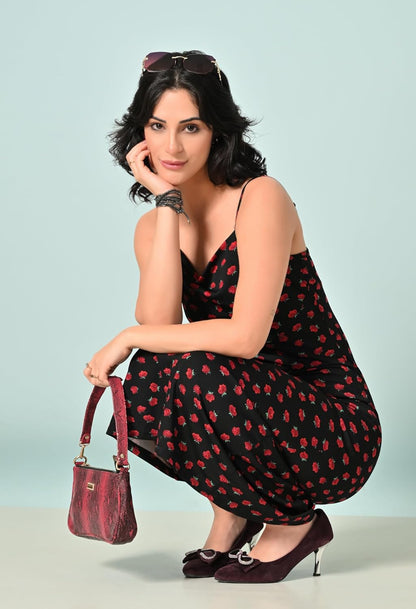 SAKSHI TRADER Women's Elegant Black Bodycon Midi Dress