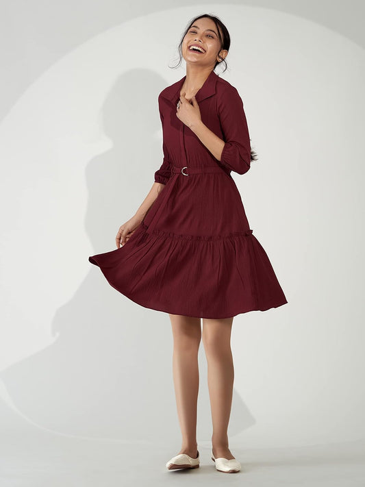 AASK Women Peplum Gathared Stylish Dress with Belt