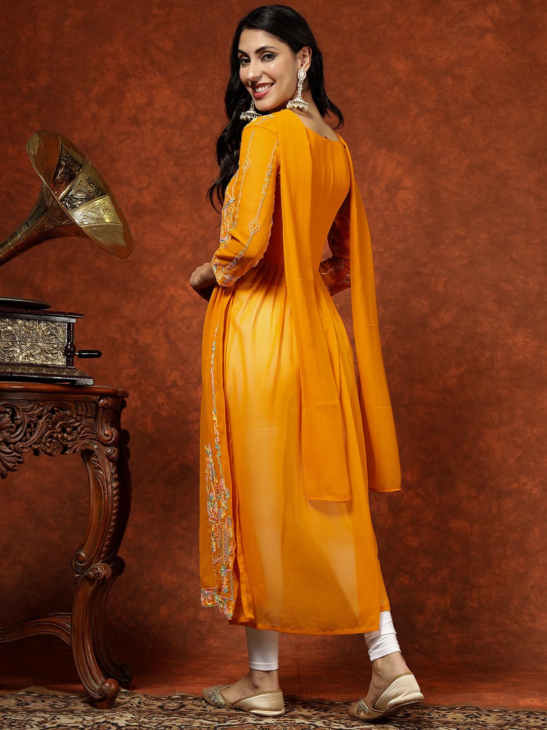 EthnicJunction Women's Georgette Embroidered