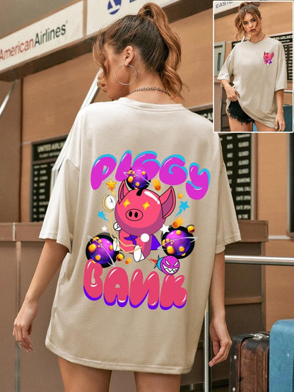 CHKOKKO Women's Polyester Oversized Fit Oversized Round Neck Drop Shoulder Printed T-Shirt