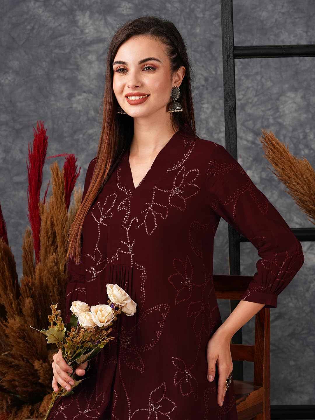 Women's Rayon Viscose Printed A-Line Kurta with Pant