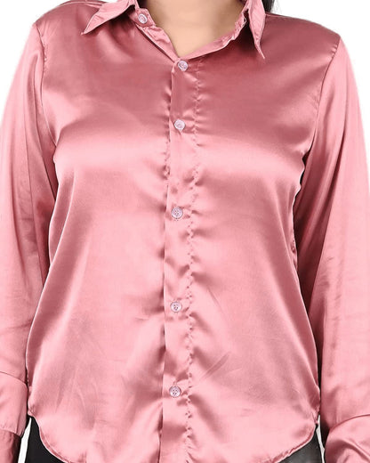 Bowrain Satin Silk Fabric Spread Collar Full Sleeve Top