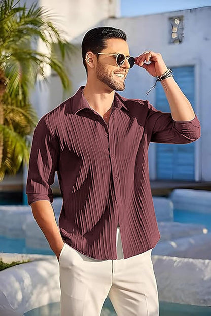 Lecowr Polyester Casual Self Design Shirt | Long Sleeves