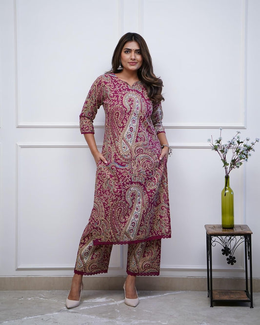 Women's Rayon Viscose Straight Printed Kurta & Palazzo