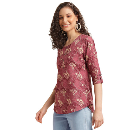 NAINVISH Tops for Women Printed Regular Fit Shirt Top for Women|Tops for Women Stylish Latest|Office Wear Tops for Women|Cotton Blend Tops for Women