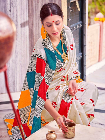 Women's Bhagalpuri Silk Ethnic Motif Printed Saree