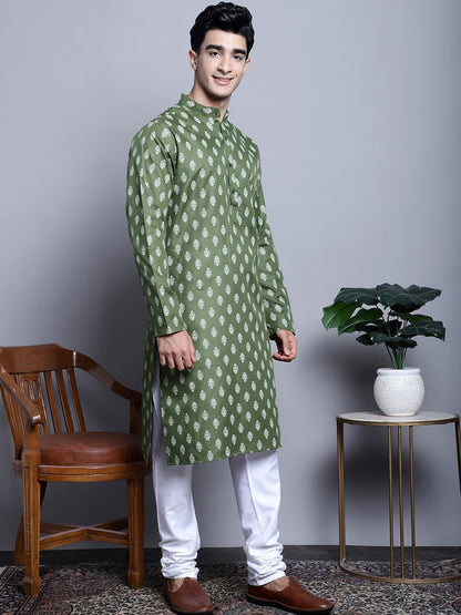 Jompers Men's Cotton Floral Printed Kurta