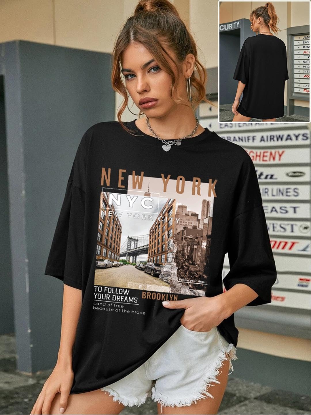 CHKOKKO Women's Polyester Oversized Fit Oversized Round Neck Drop Shoulder Printed T-Shirt