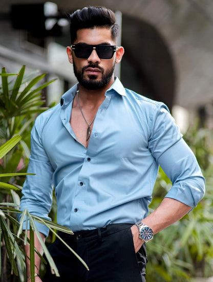 IndoPrimo Men's Casual Solid Satin Shirt for Men