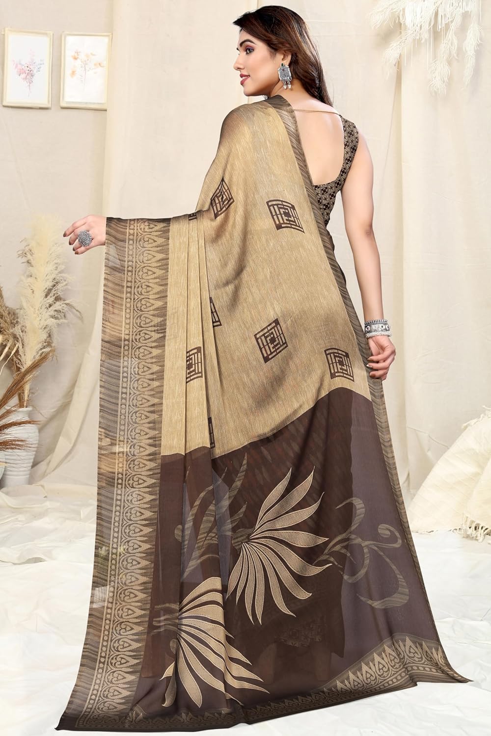 FASHION Women's  Floral Printed Saree with Blouse Piece