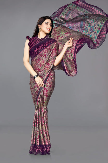 Chiffon Printed Women Saree with Blouse Piece