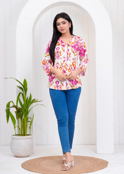 Lamenda Fashions Floral Printed Shirt Style Top