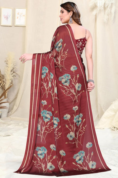 FASHION Women's  Floral Printed Saree with Blouse Piece