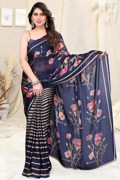 FASHION Women's  Floral Printed Saree with Blouse Piece