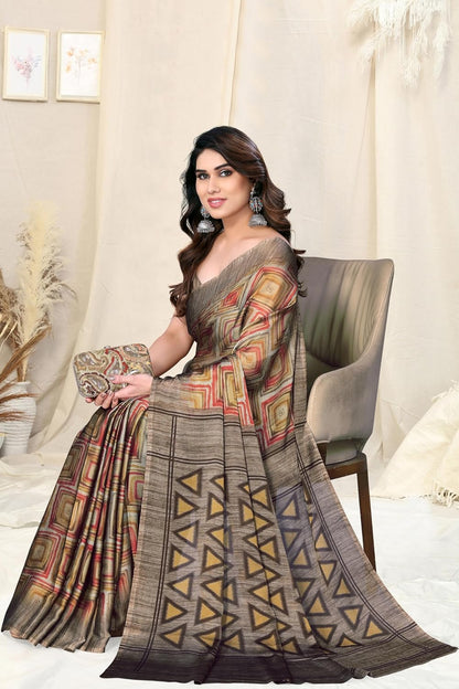 Women's Chiffon Printed Saree with BlousePiece