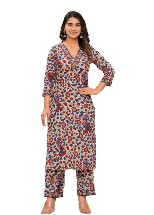 FAB Women's Cotton Printed Straight Kurta with Palazzo