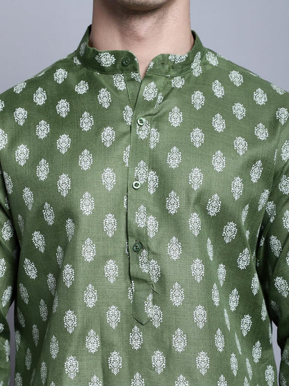 Jompers Men's Cotton Floral Printed Kurta