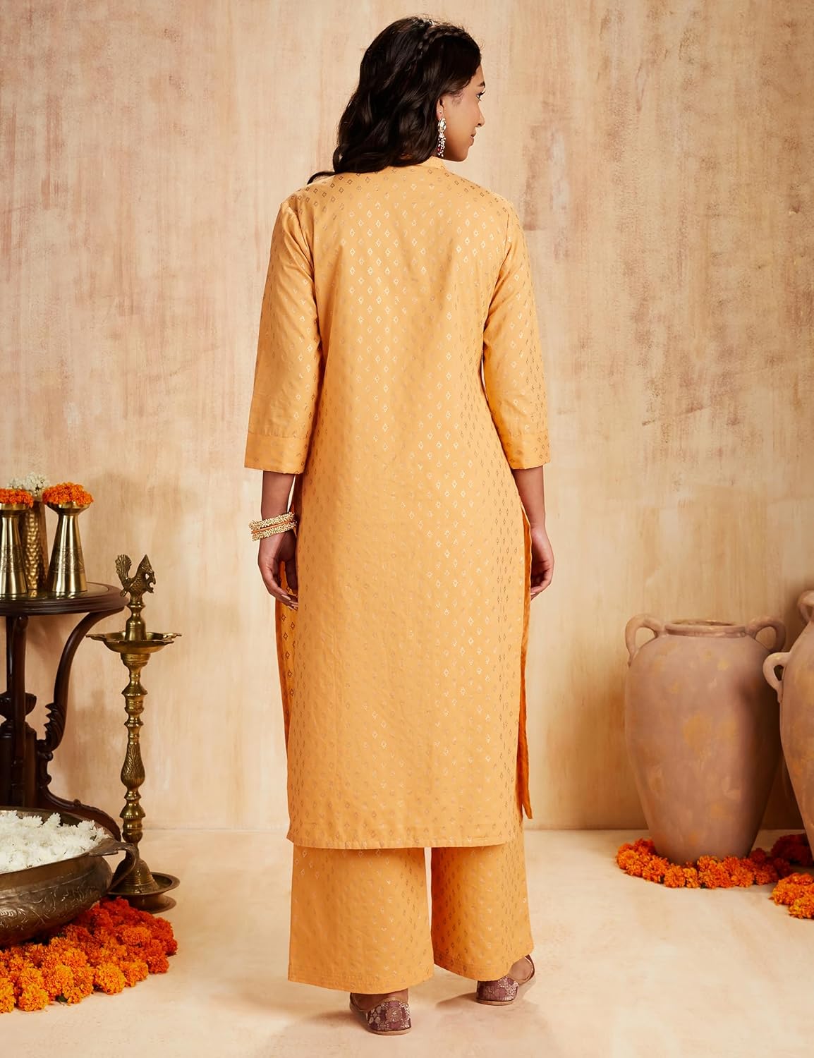 Myx Women's Solid Straight Printed Kurta and Pant