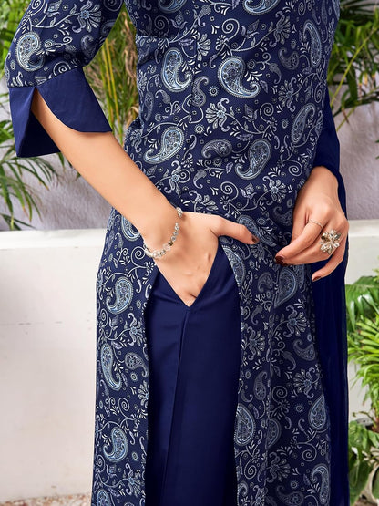 Women's Crepe Printed Kurta with Pant and Dupatta Set