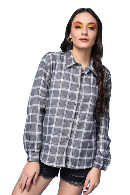 POPWINGS Casual Checks Print Shirt for Women