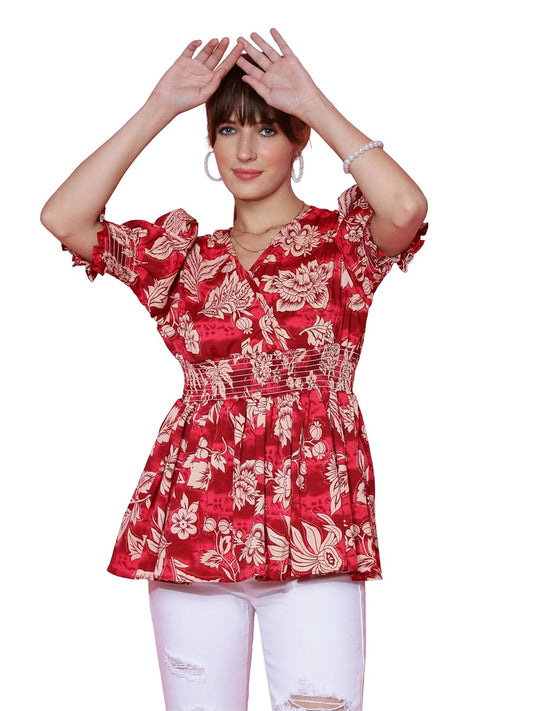 Sheetal Associates Women's Casual Puff Sleeves Floral