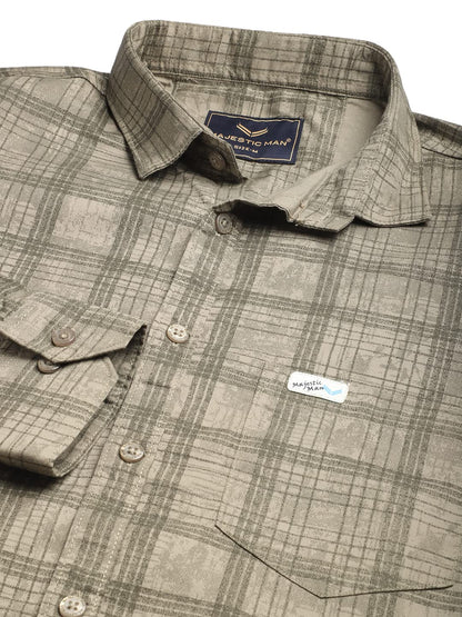 Majestic Man Cotton Checkered Slim Fit Casual Shirt