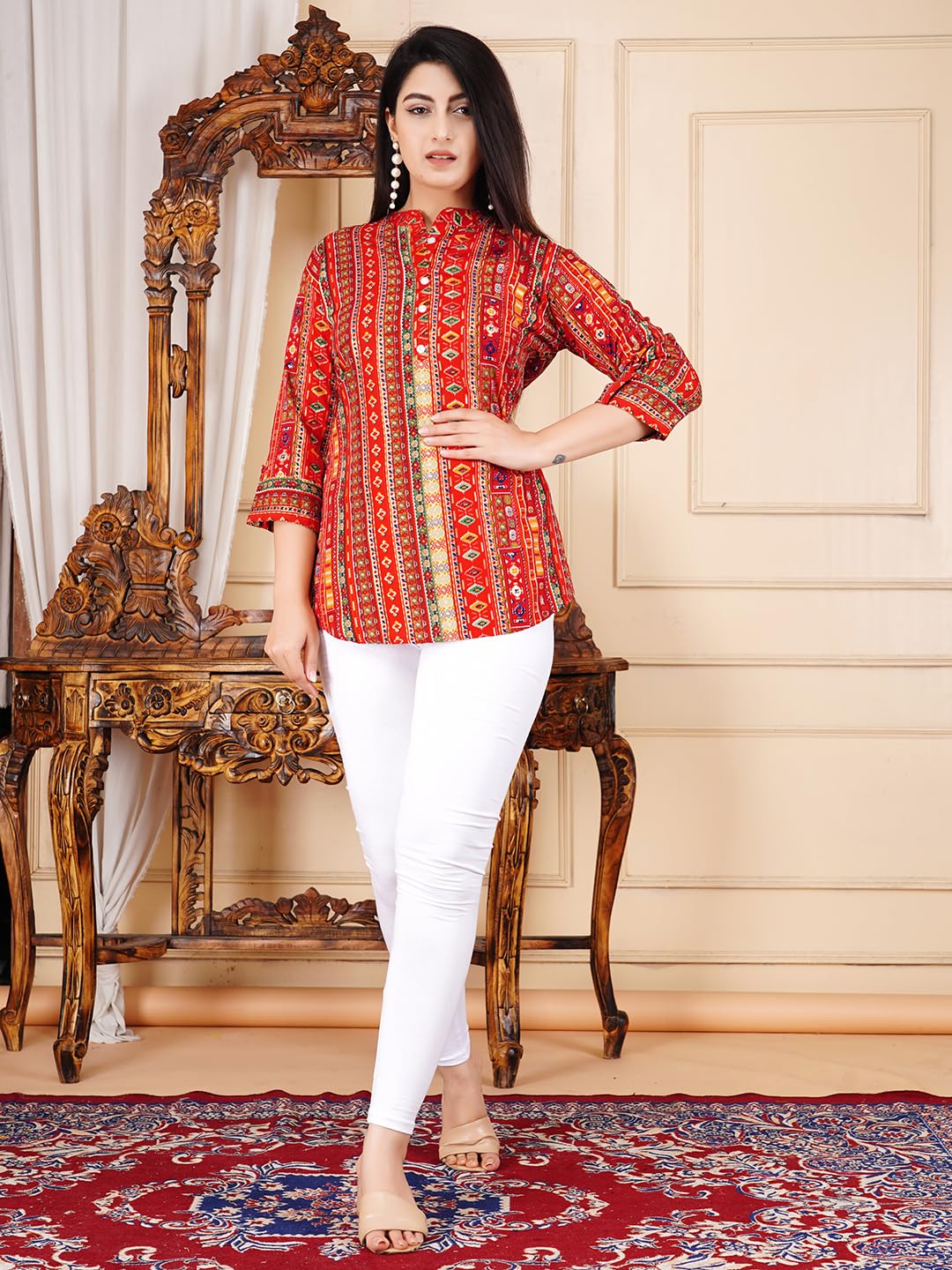 FebQ Women's Polycotton Fabric 3/4 Sleeves