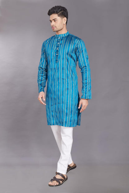 Men's Self Woven Jequard Art Silk Slim Fit Only Kurta