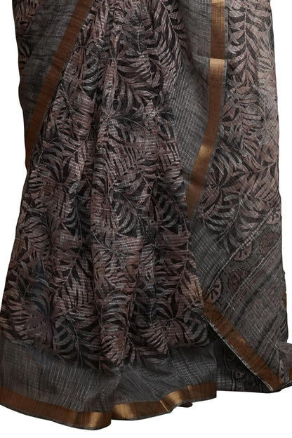 KotaDoriaPolyester Mix Leaf Floral Printed Saree