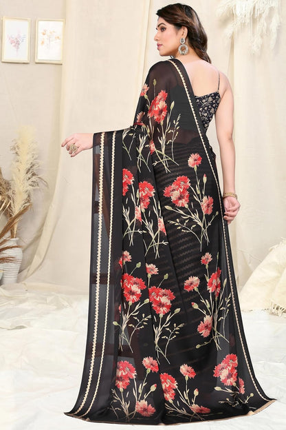 FASHION Women's  Floral Printed Saree with Blouse Piece