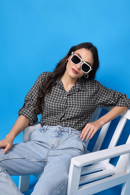 POPWINGS Casual Checks Print Shirt for Women